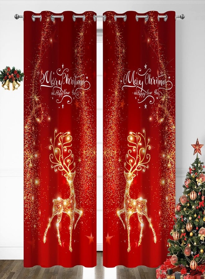 YOSTEV Red Christmas Curtain for Living Room 2 Panel Set, Red Xmas Velvet Window Curtains 84 Inch Long, Sparkle Reindeer Snowflake Thermal Insulated Room Darkening Decoration Curtains, 52x84 Inch - Image 1